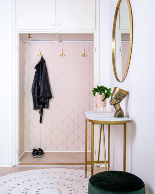 sisustussuunnittelu-yksioon-web-17 Selkeä väri- ja materiaaliteema jatkuu konsistentisti läpi koko asunnon.